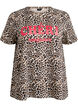 T-shirt with leopard print and text, Brown, Packshot image number 0