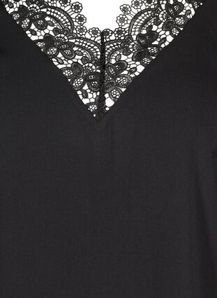 Solid-coloured 3/4 sleeve blouse with lace, Black, Packshot image number 2