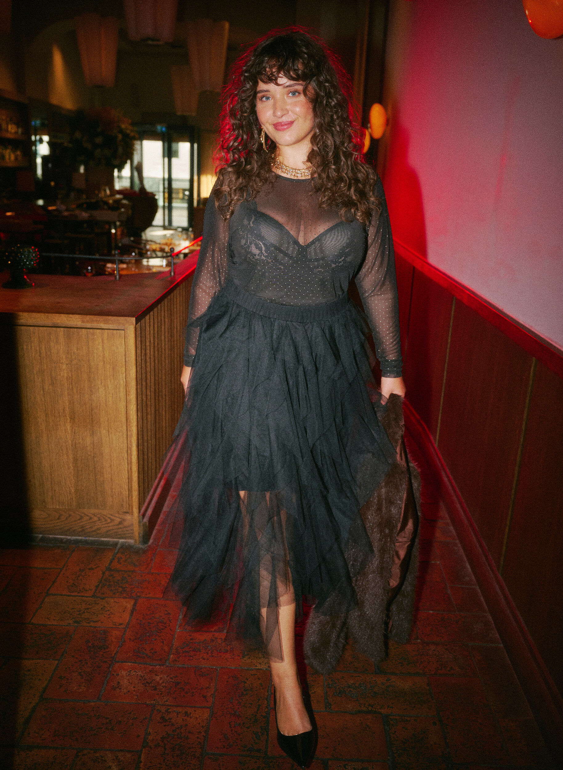 Midi tulle skirt with elastic waistband