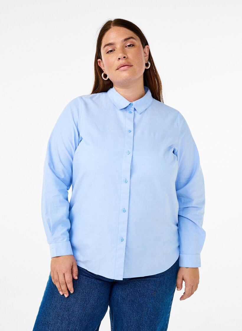 Long-sleeved cotton shirt, Light Blue, Model image number 0