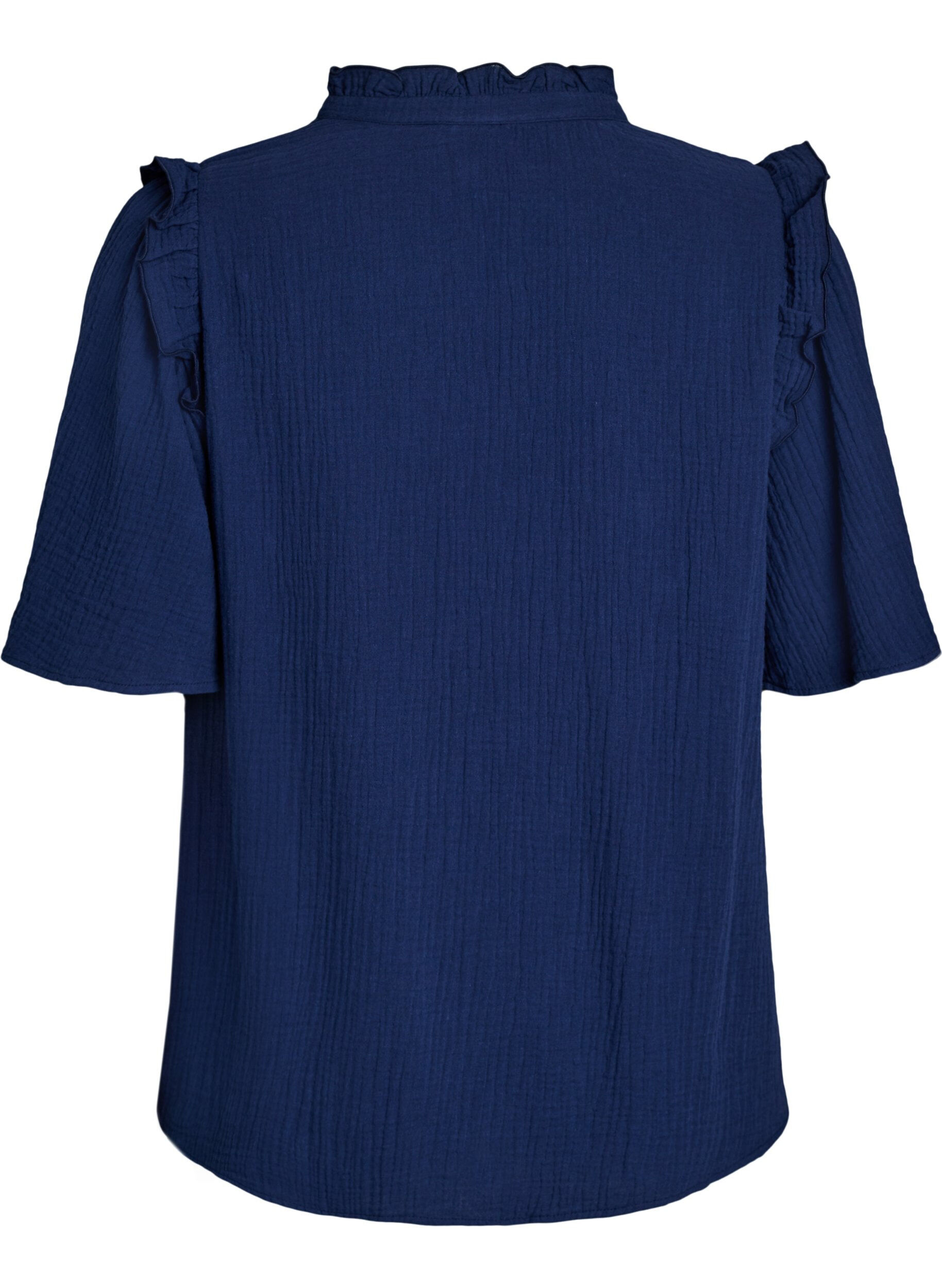 Zizzifashion Blouse in cotton muslin with broderie anglaise and 1/2 sleeves, Blue, Packshot image number 1