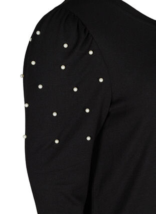 Dress with long puff sleeves and pearls, Black, Packshot image number 3