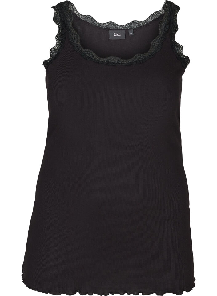 Top with lace trim, Black, Packshot image number 0