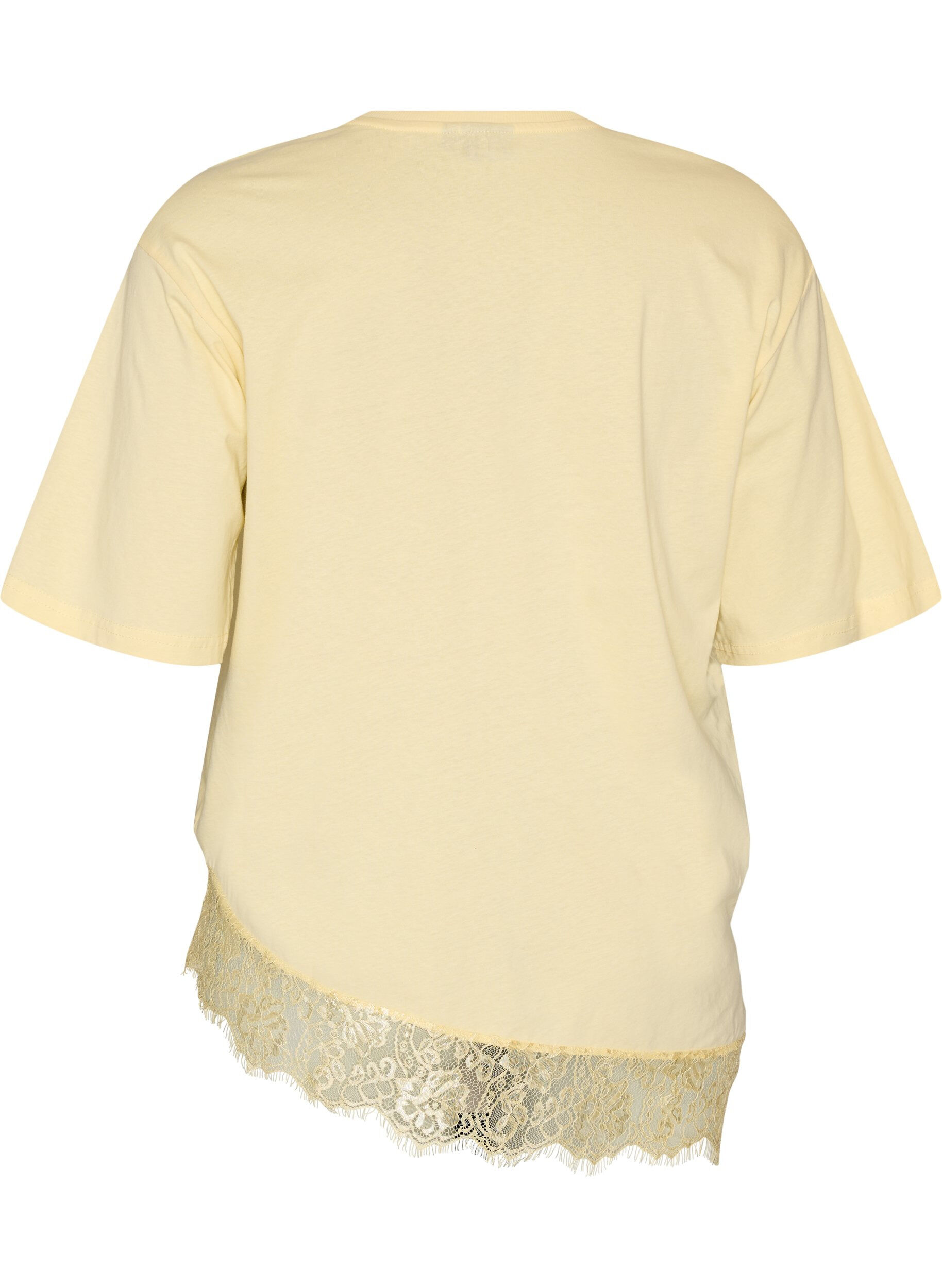 Zizzifashion T-shirt with asymmetric lace hem, Yellow, Packshot image number 1