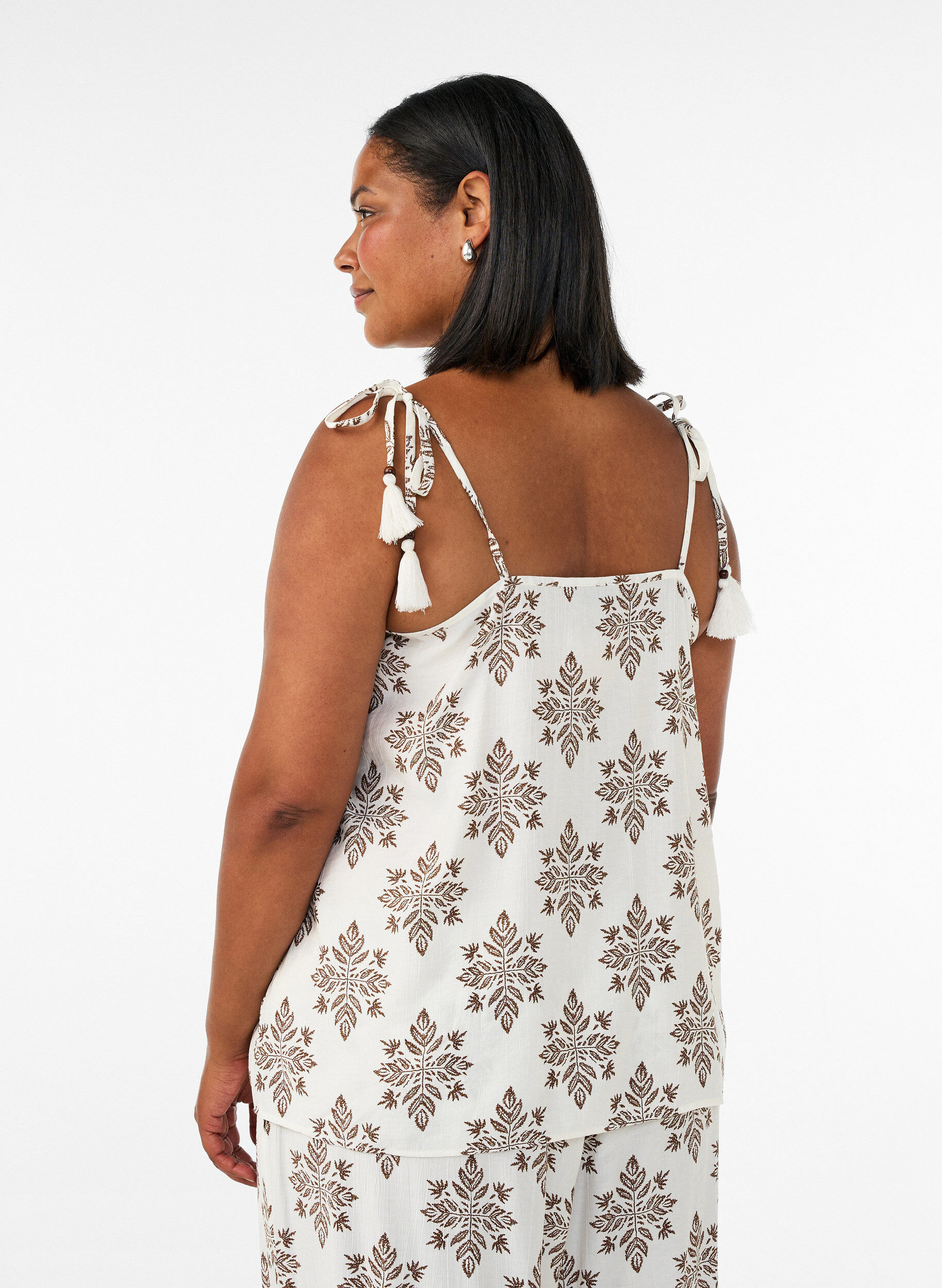 Zizzifashion Patterned top with tie straps, Vanilla, Model image number 2