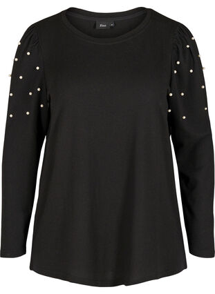 Long sleeve blouse with pearls, Black, Packshot image number 0