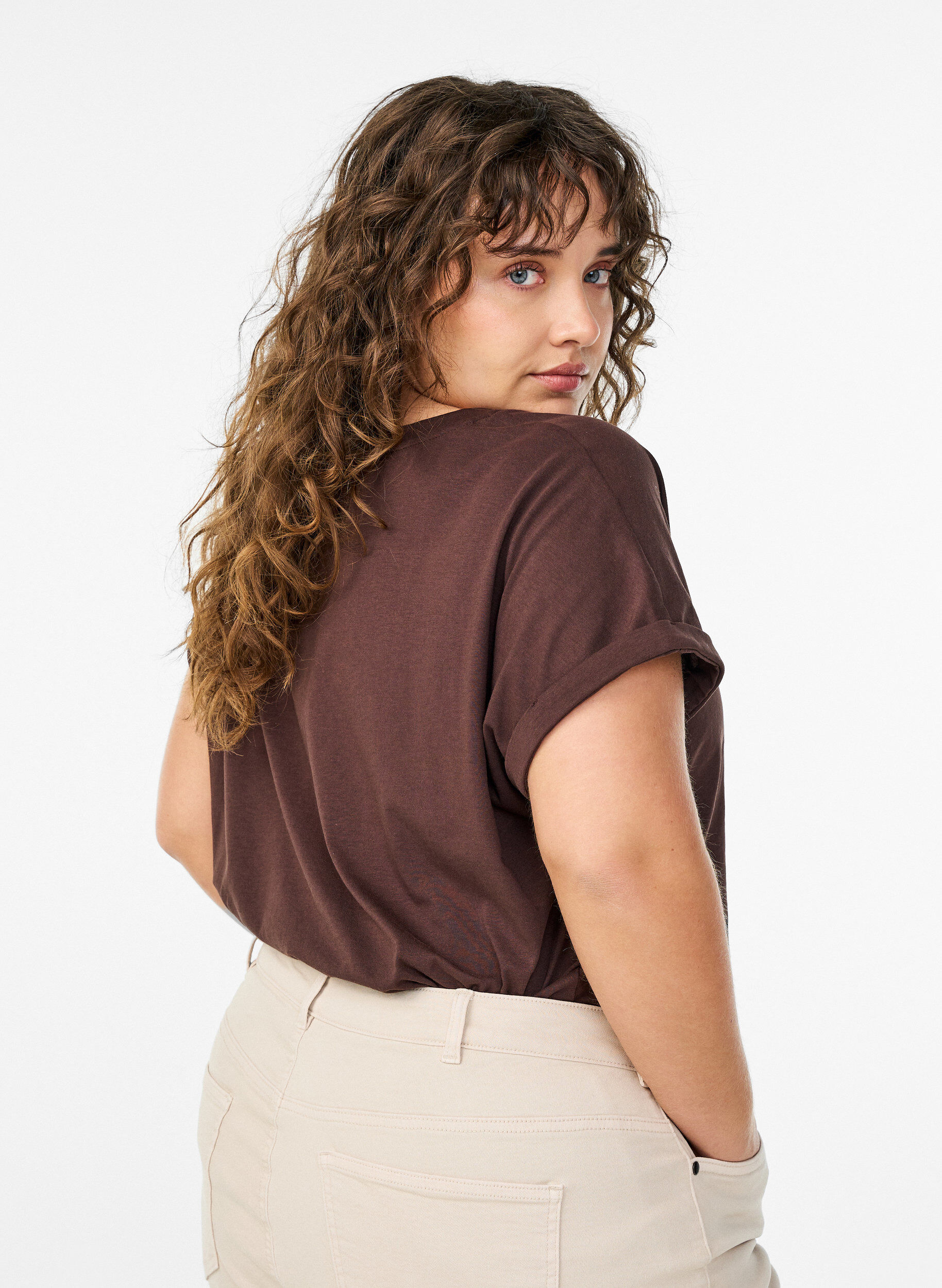 Zizzifashion Short-sleeved cotton blend t-shirt, Brown, Model image number 2