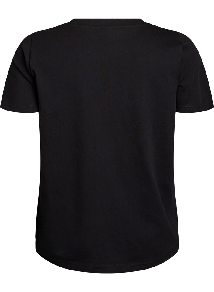 Basic cotton T-shirt with a V-neck, Black, Packshot image number 1