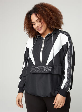 Anorak with hood and print details, Black, Model image number 0