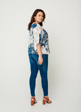Printed blouse with smocking, Twilight Blue AOP, Model image number 1