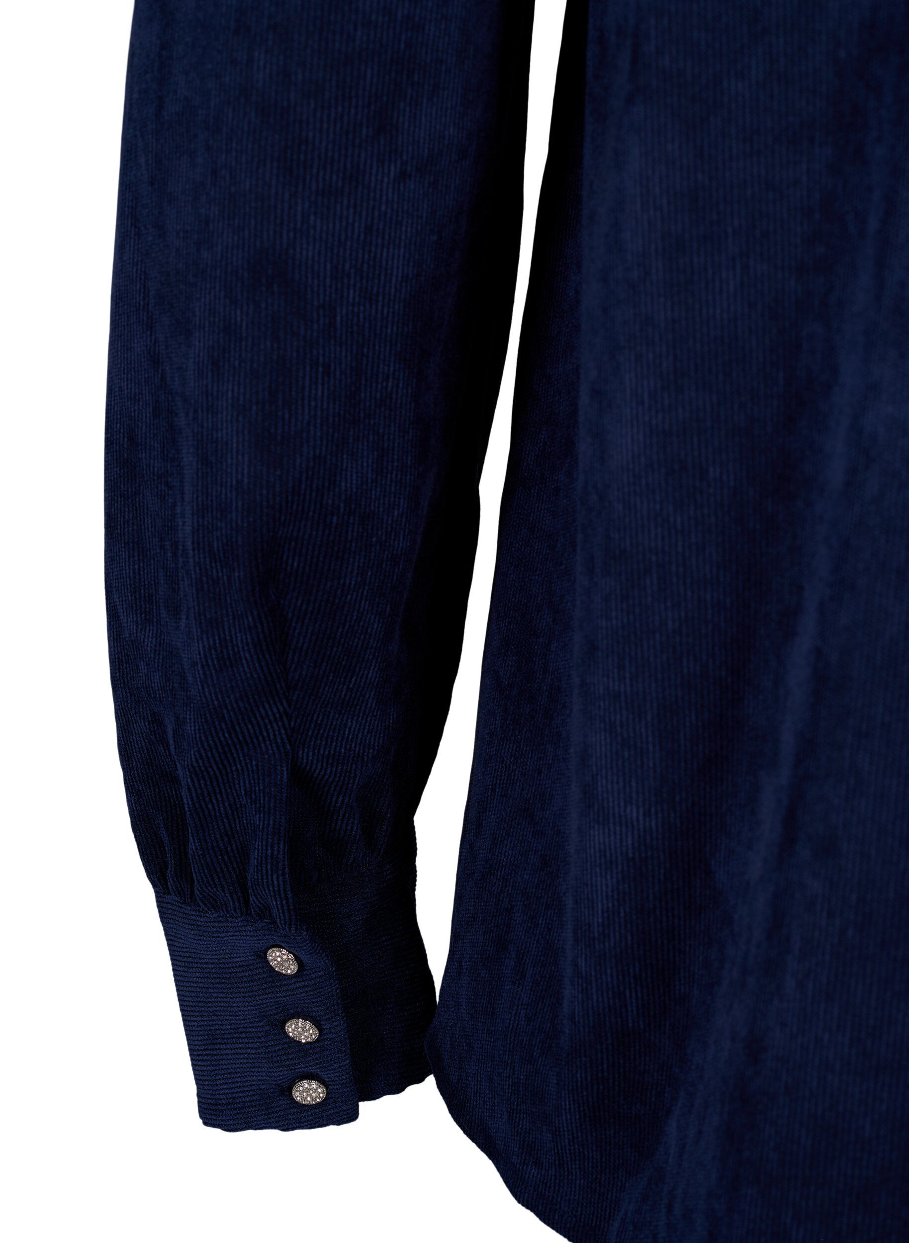 Zizzifashion Velvet shirt with rhinestone buttons, Medieval Blue, Packshot image number 3