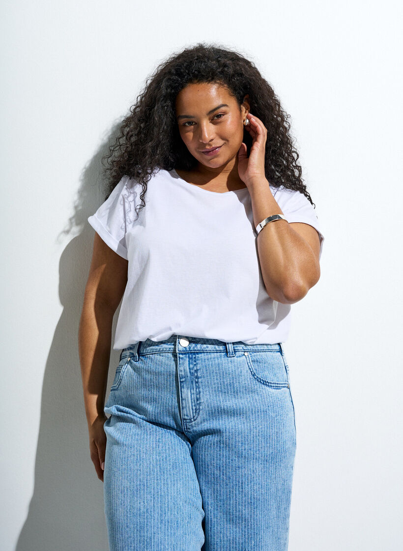 Short sleeved cotton blend t-shirt, White, Image image number 0