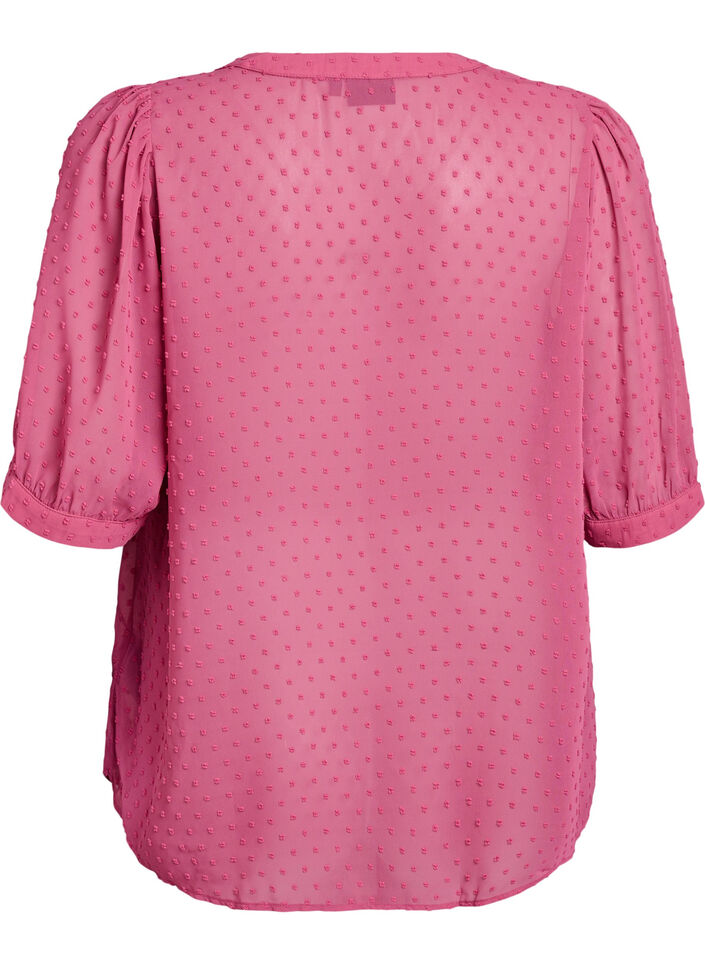 Short-sleeved shirt blouse with dotted texture, Rose, Packshot image number 1