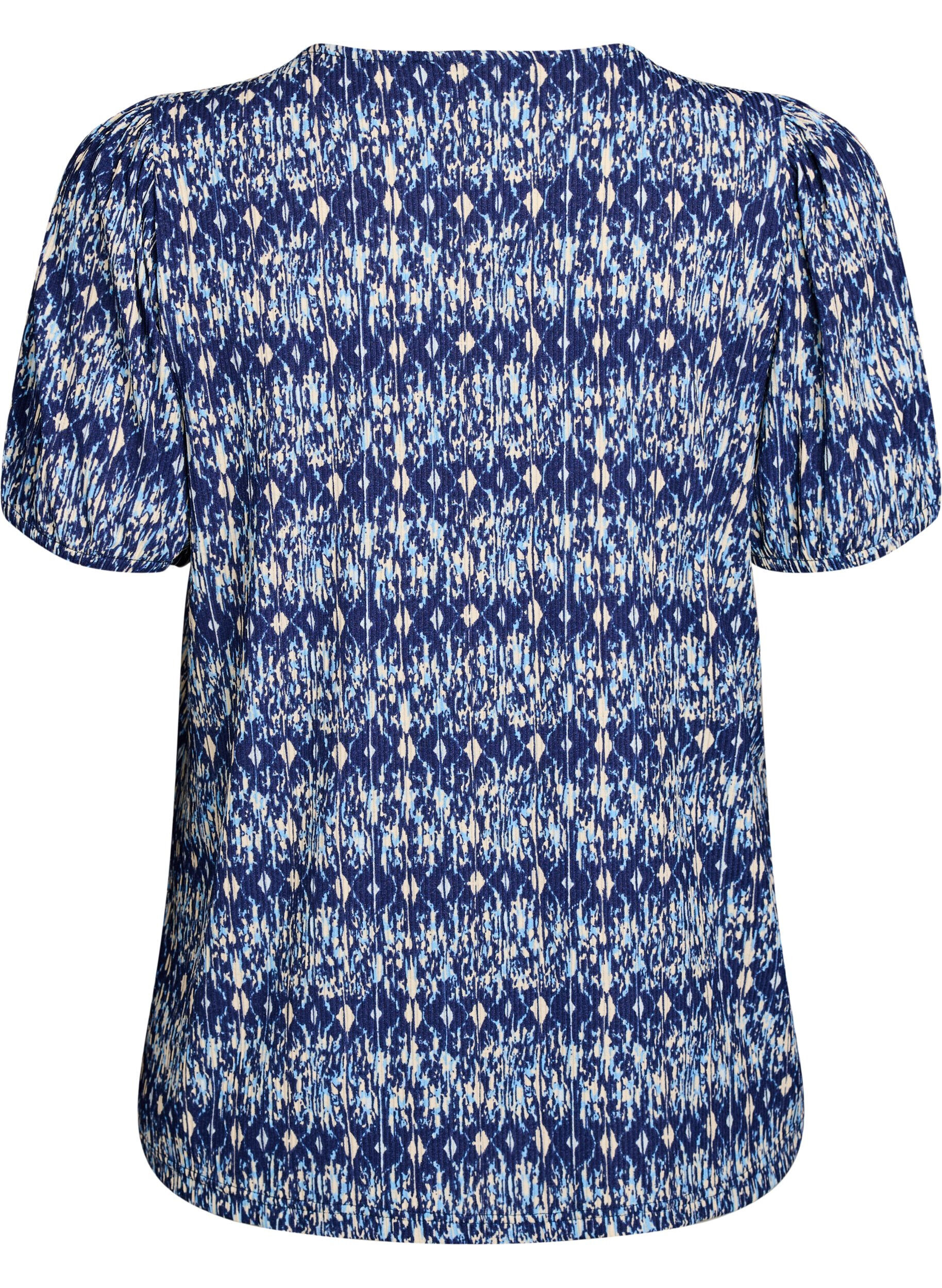 Zizzifashion Patterned blouse with short sleeves, Blue, Packshot image number 1