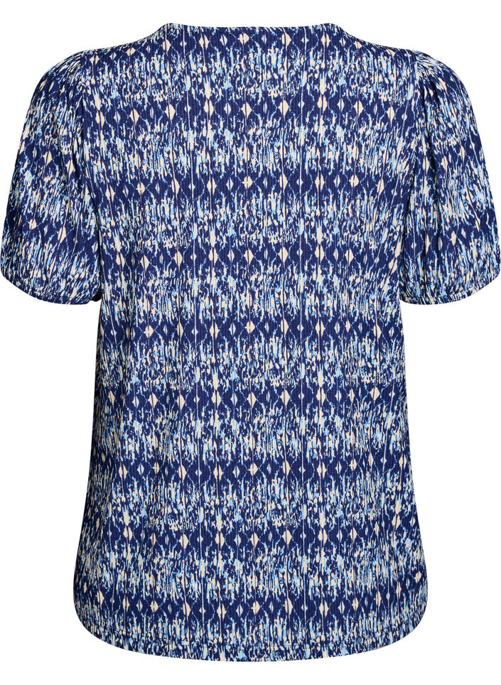 Patterned blouse with short sleeves, Blue, Packshot image number 1