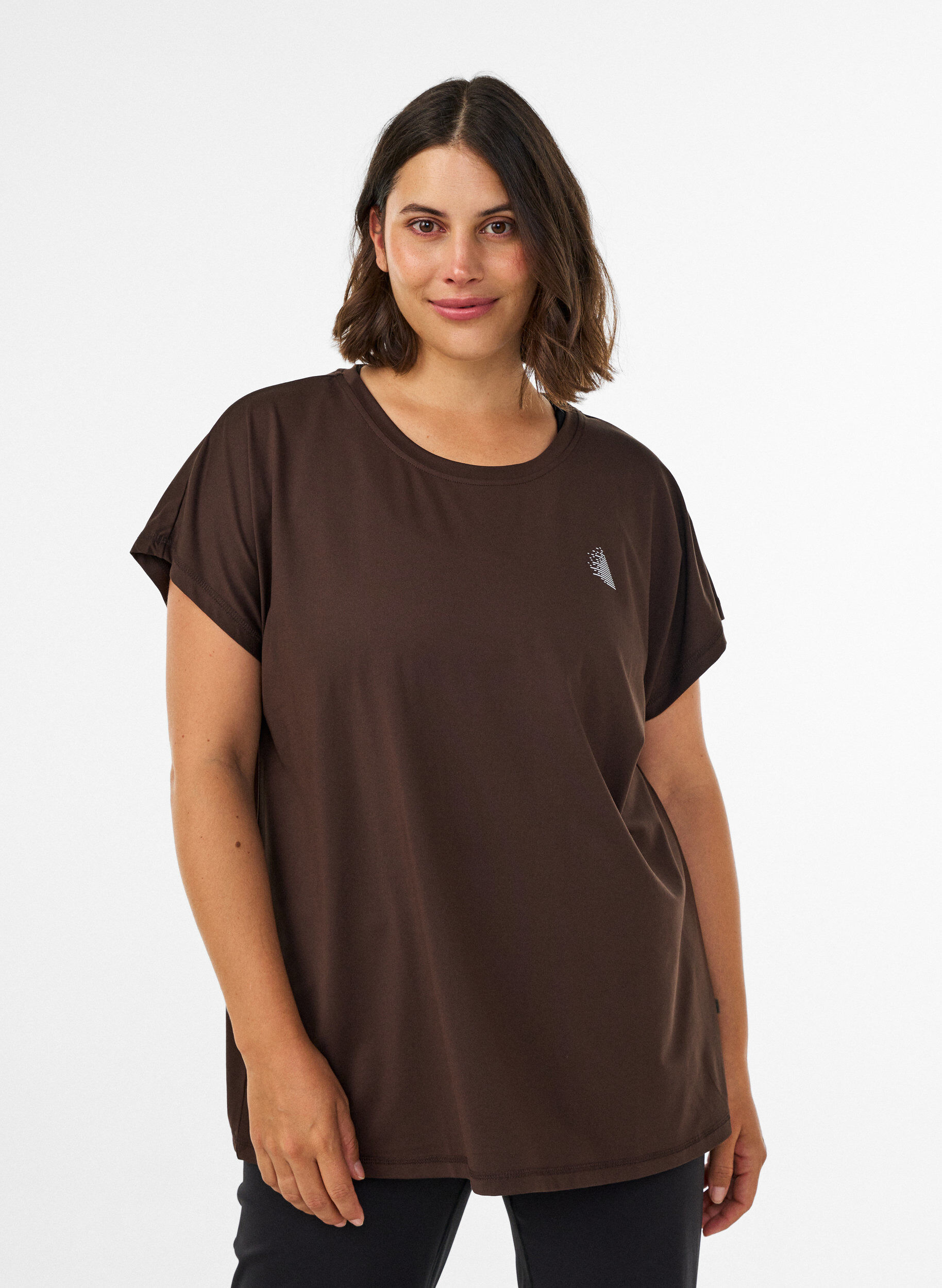 Solid-coloured training T-shirt, Brown, Model