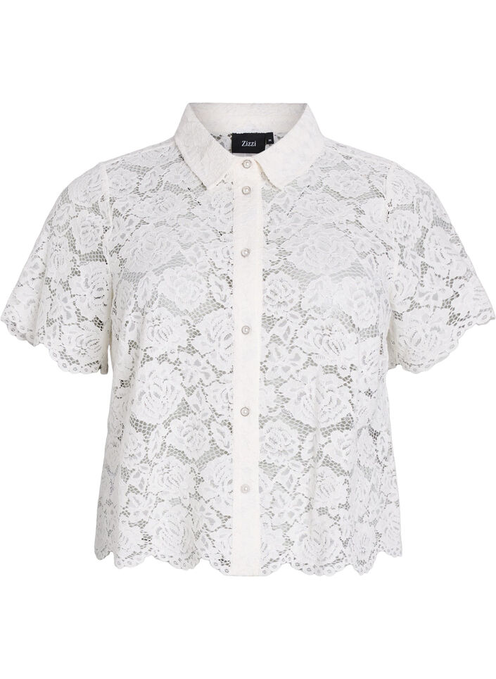 Lace shirt blouse with pearl buttons, Vanilla, Packshot image number 0