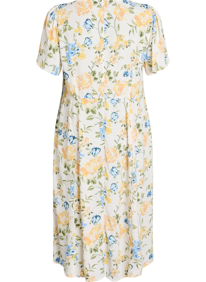 Viscose midi dress with a floral print, Blue, Packshot image number 1