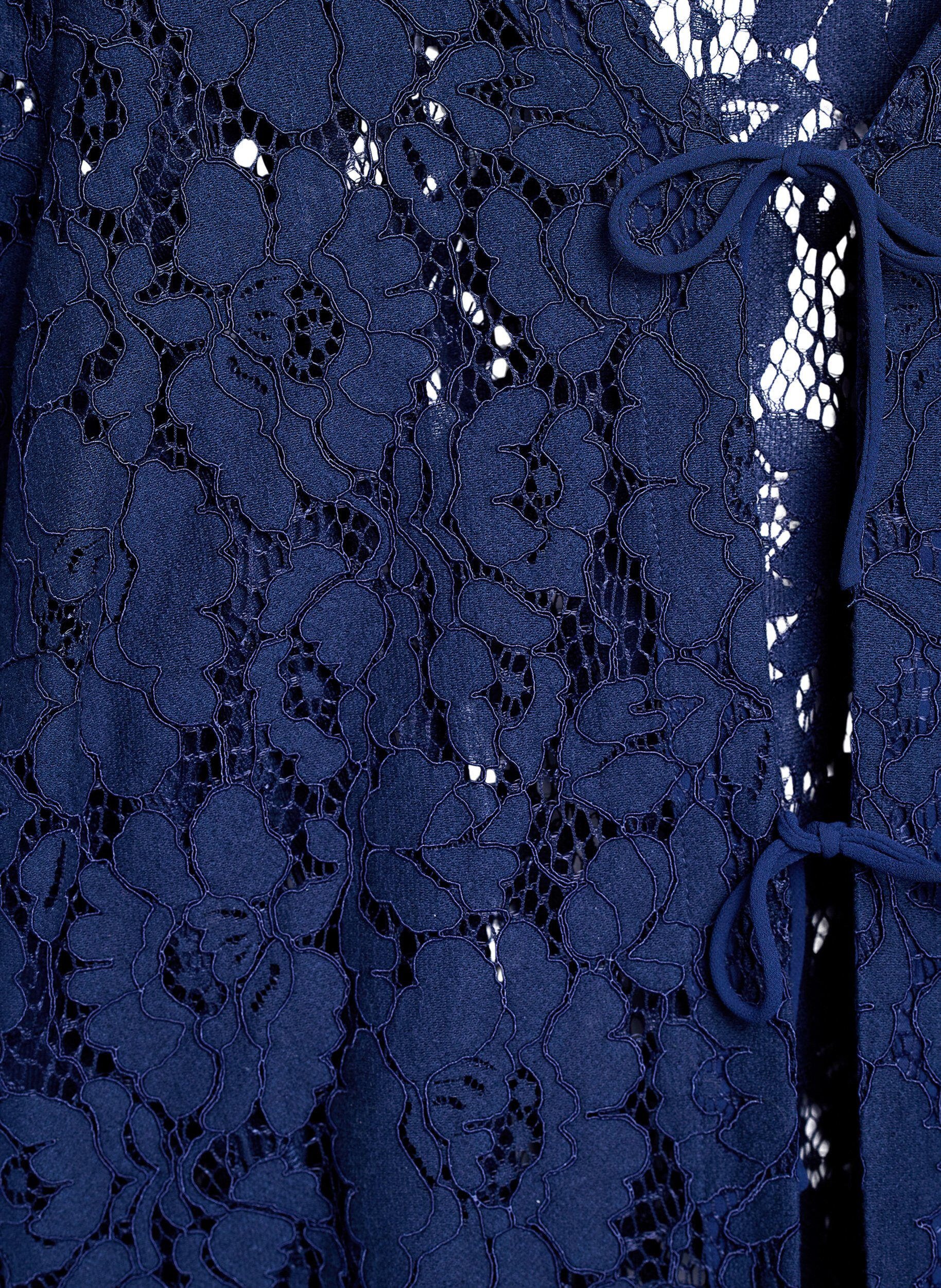 Zizzifashion Lace blouse with 3/4 sleeves and bows on the front, Blue, Packshot image number 2