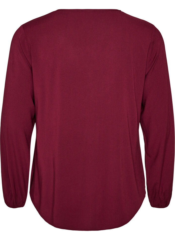 Viscose blouse with V-neck and rounded hem, Red, Packshot image number 1