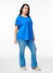 Blouse with short sleeves and a round neckline, Blue, Model image number 1