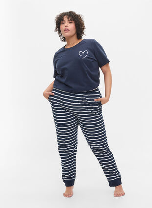 Short sleeved pyjama t-shirt in cotton, Navy Blazer w. Heart, Model image number 2