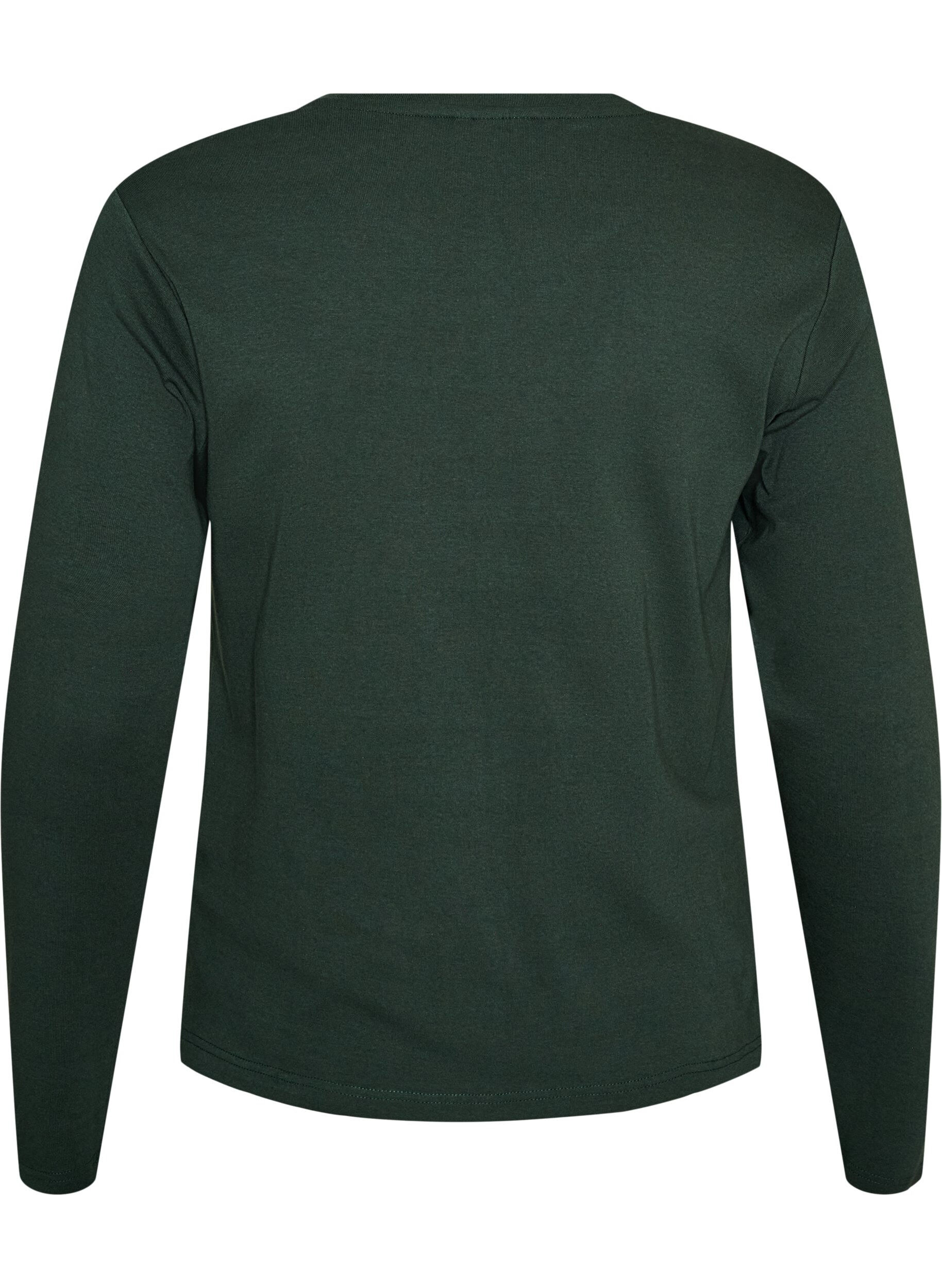 ZizzifashionLong-sleeved basic T-shirt with round neck, Green, Packshot image number 1