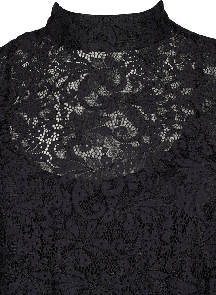Long-sleeved lace dress with high neck, Black, Packshot image number 2
