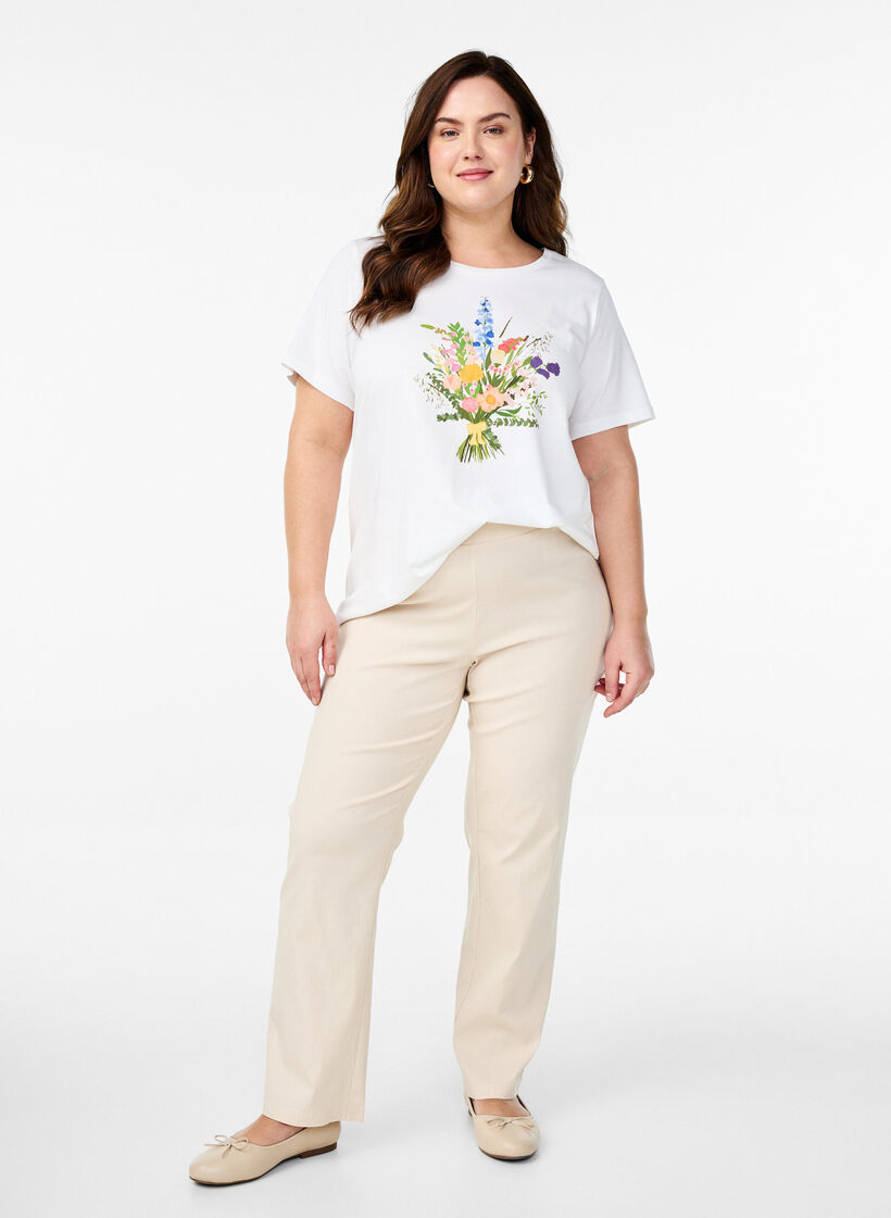 Stretchy pants in viscose, Beige, Model image number 0