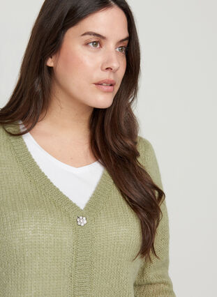 Knitted cardigan with 3/4 sleeves, Desert Sage, Model image number 2