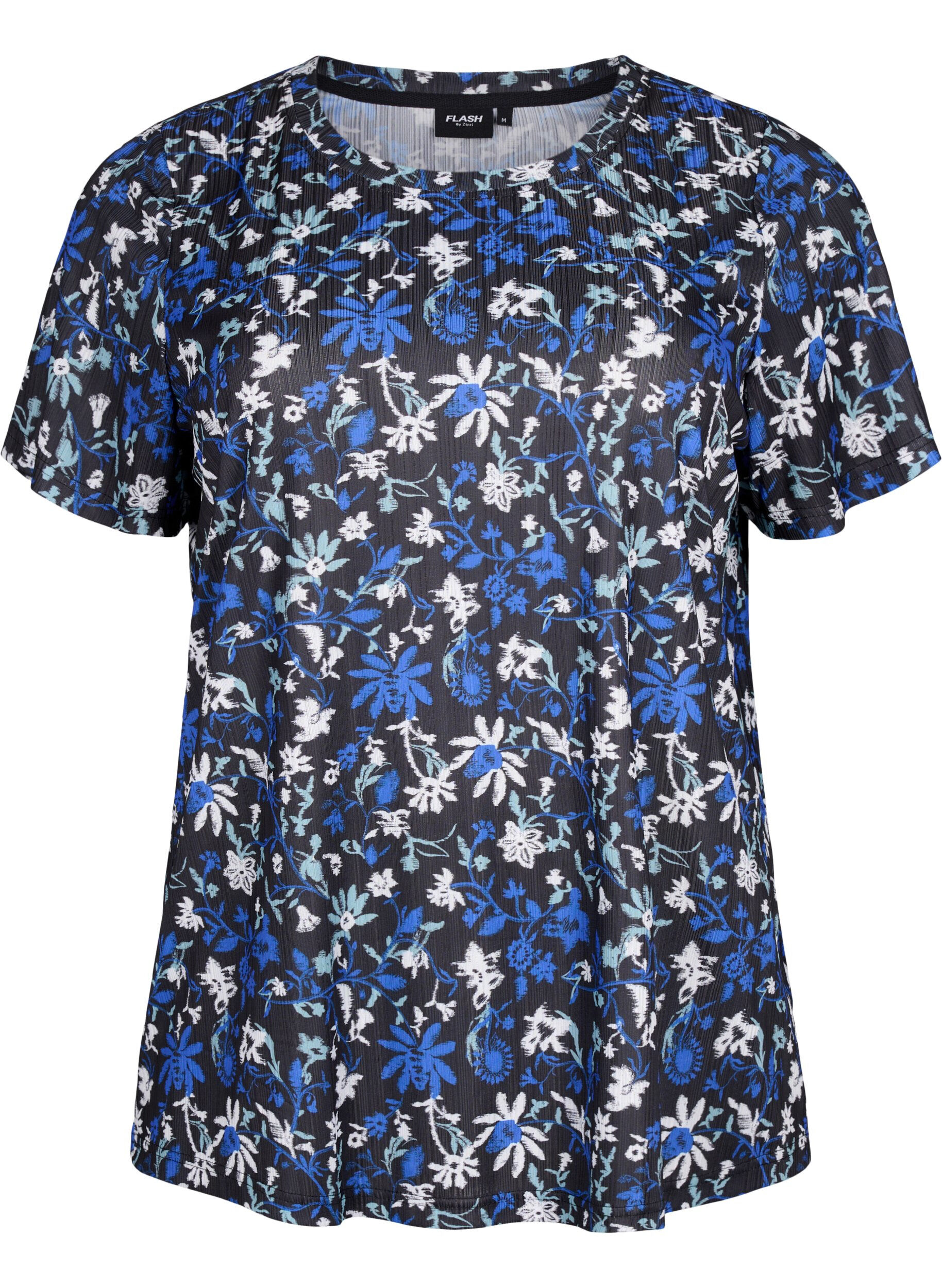 Zizzifashion FLASH - T-shirt with floral print, Black Blue Green AOP, Packshot image number 0