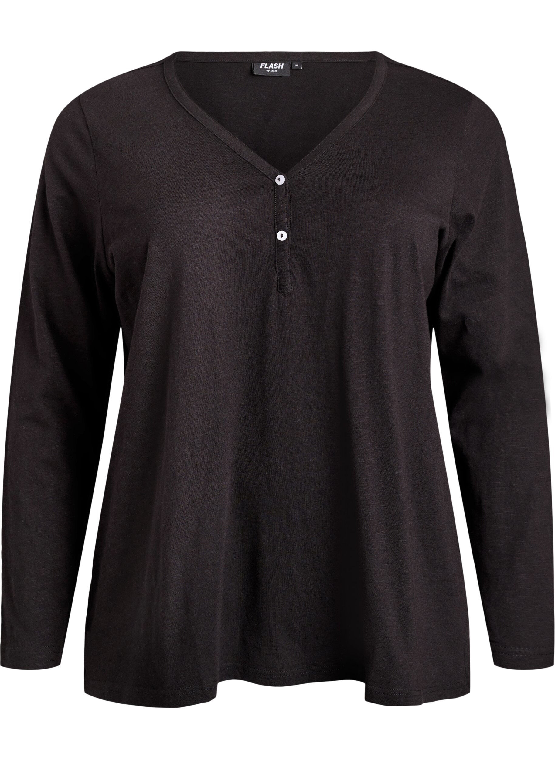 FLASH - Long-sleeved t-shirt with V-neck and buttons