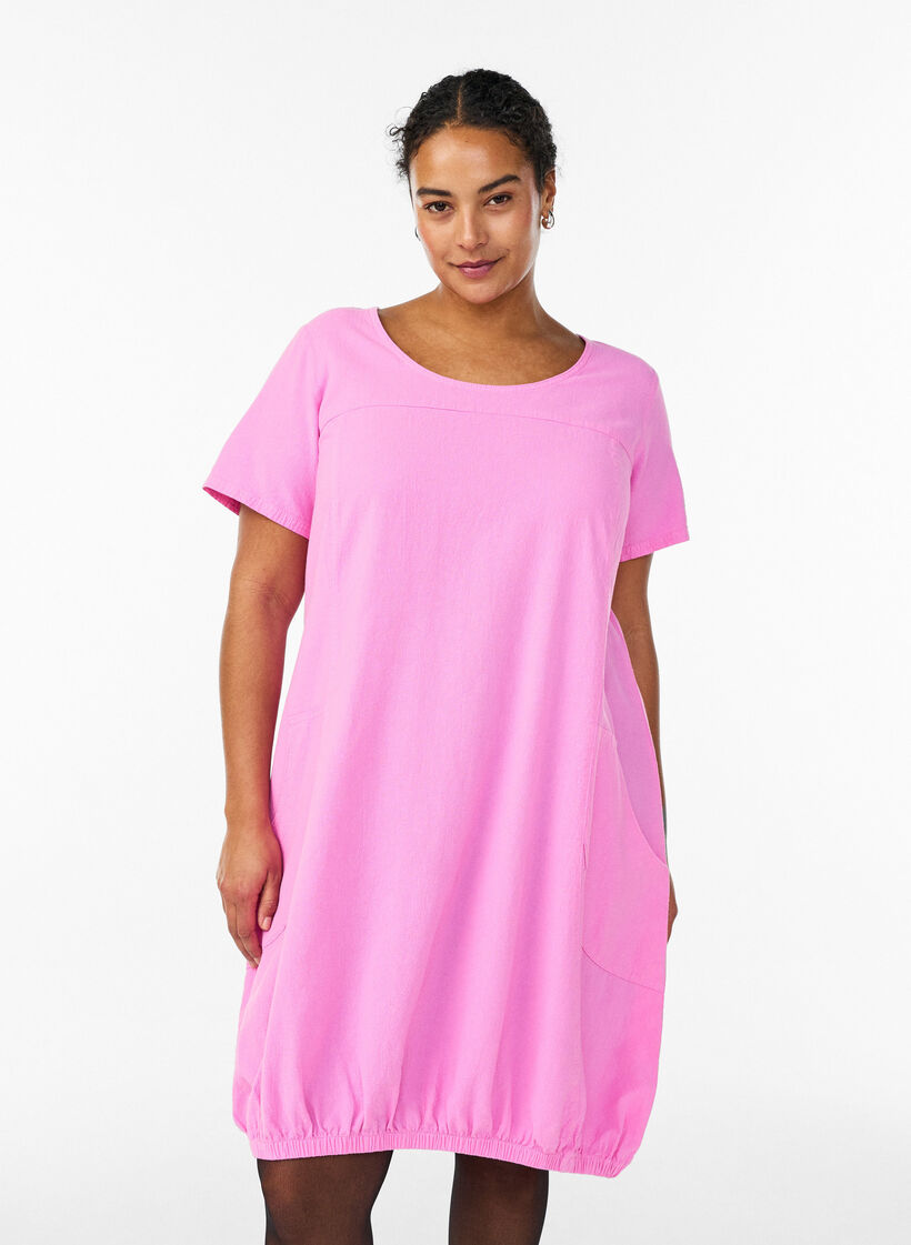 Short sleeve cotton dress, Pink, Model image number 0