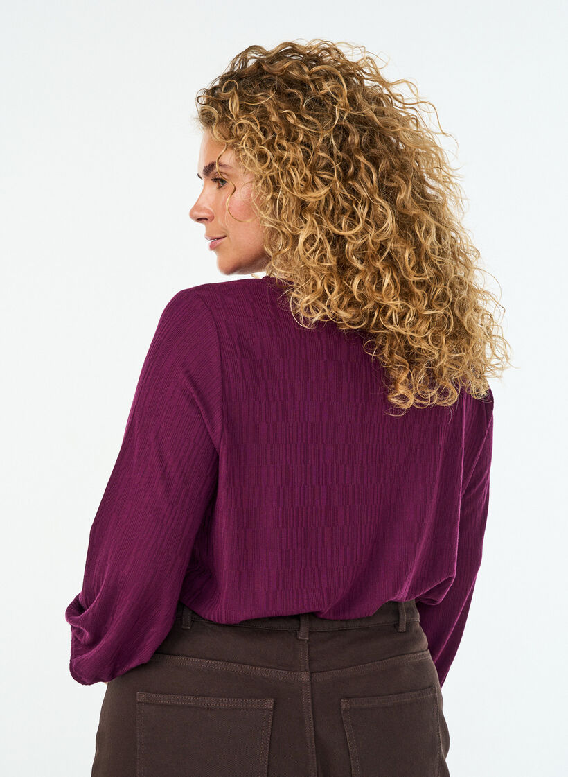 Blouse with texture and 3/4 sleeves, Purple, Model image number 2