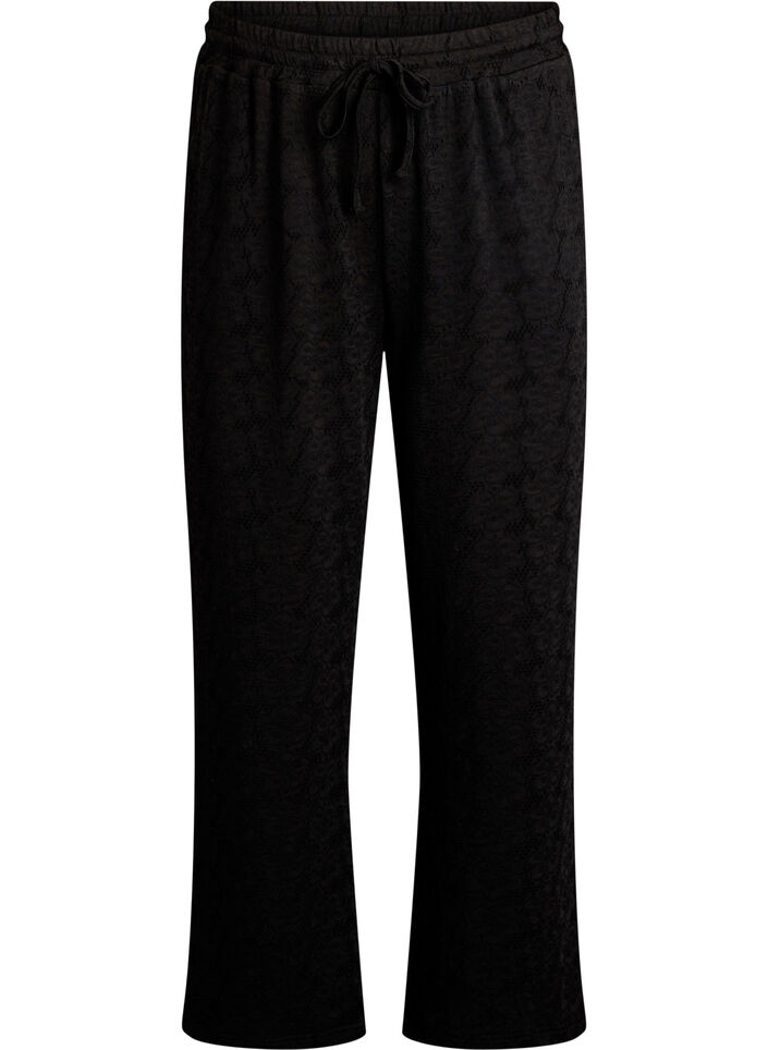 FLASH - Trousers with texture and high waist, Black, Packshot image number 0