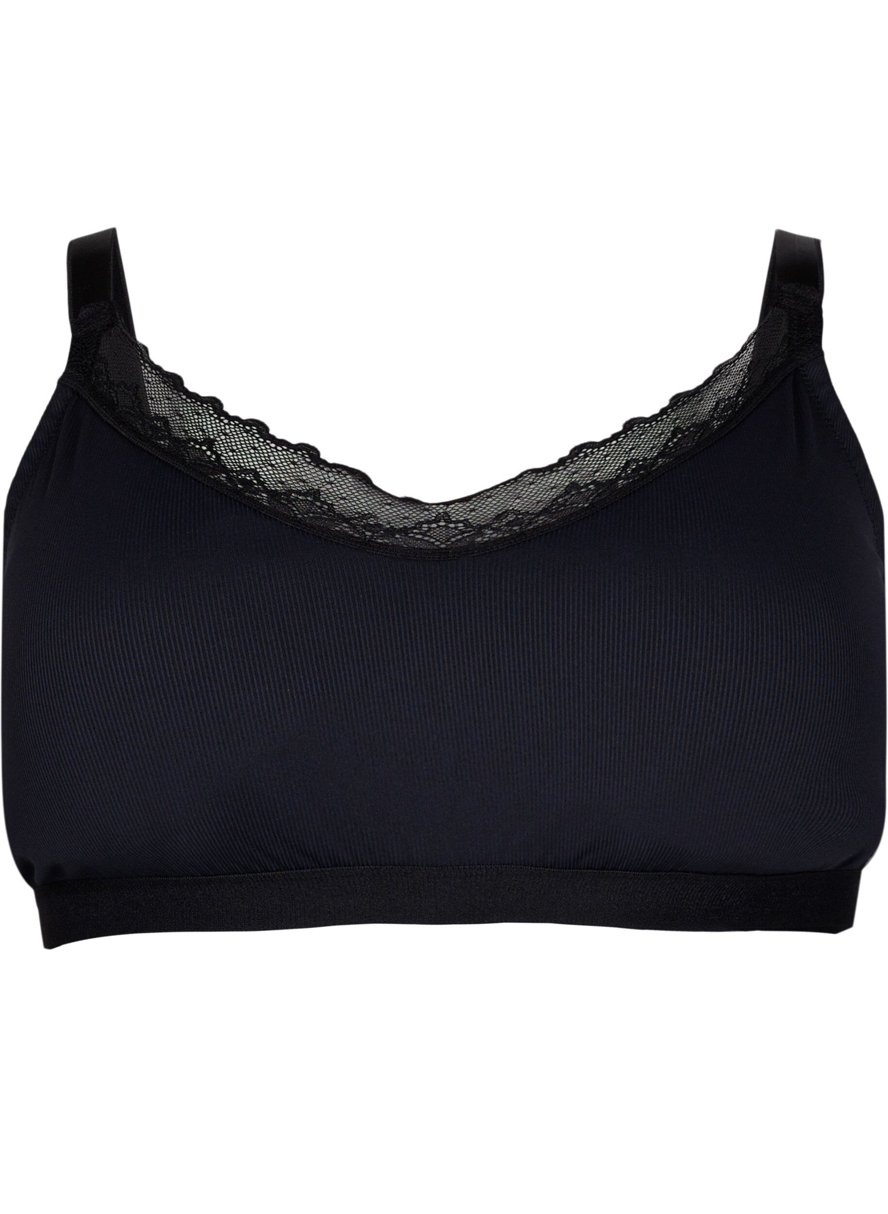 Zizzifashion Ribbed bra with lace, Black, Packshot image number 0