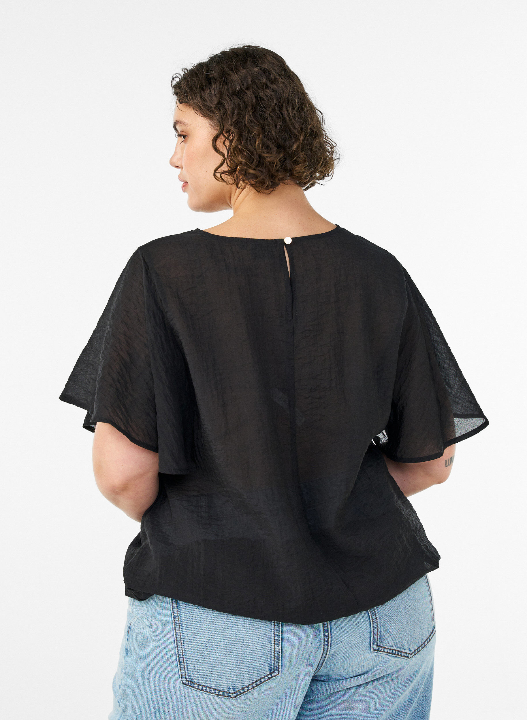 ZizzifashionBlouse with balloon shape and wing sleeves, Black, Model image number 2
