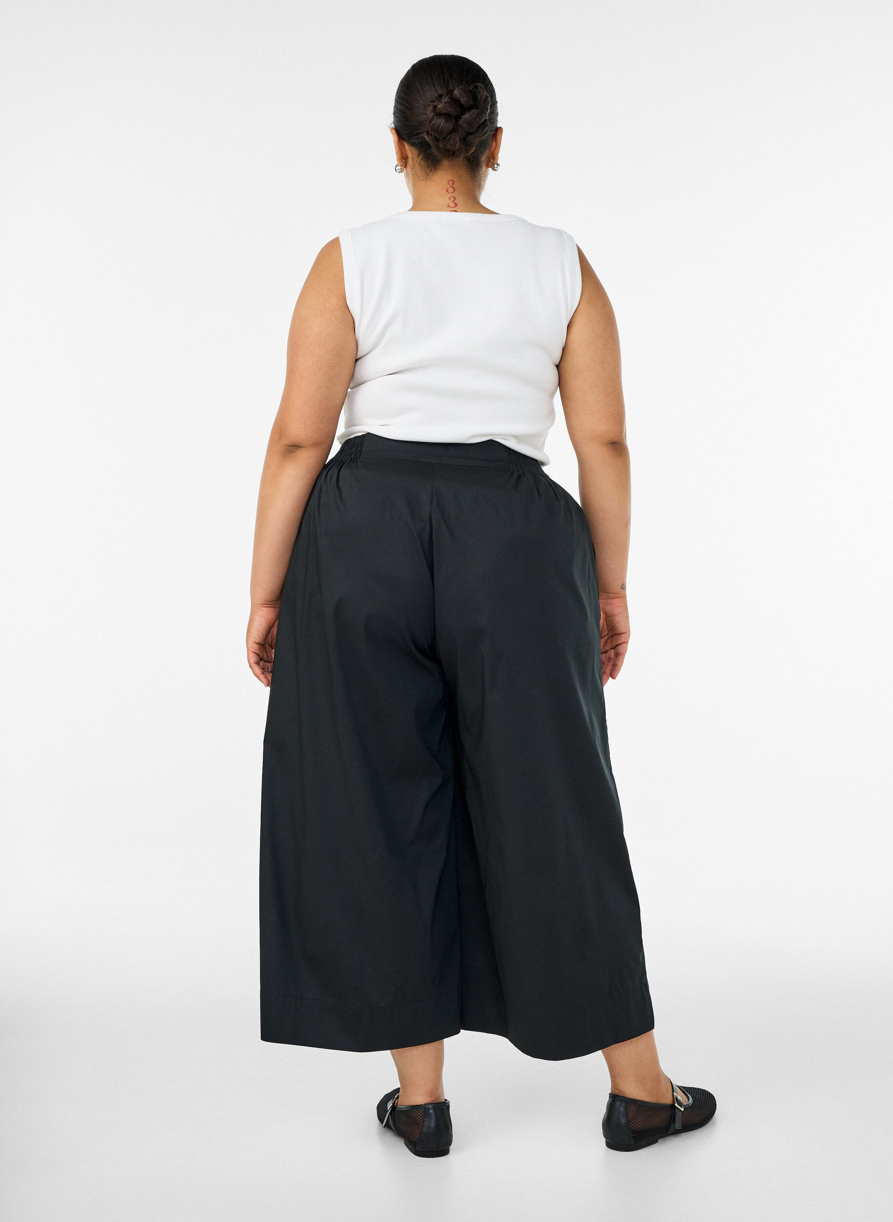 Zizzifashion Culottes with an elasticated waist and wide legs, Black, Model image number 1