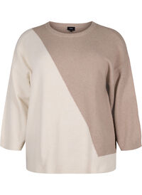 Knitted blouse with round neck and colorblock