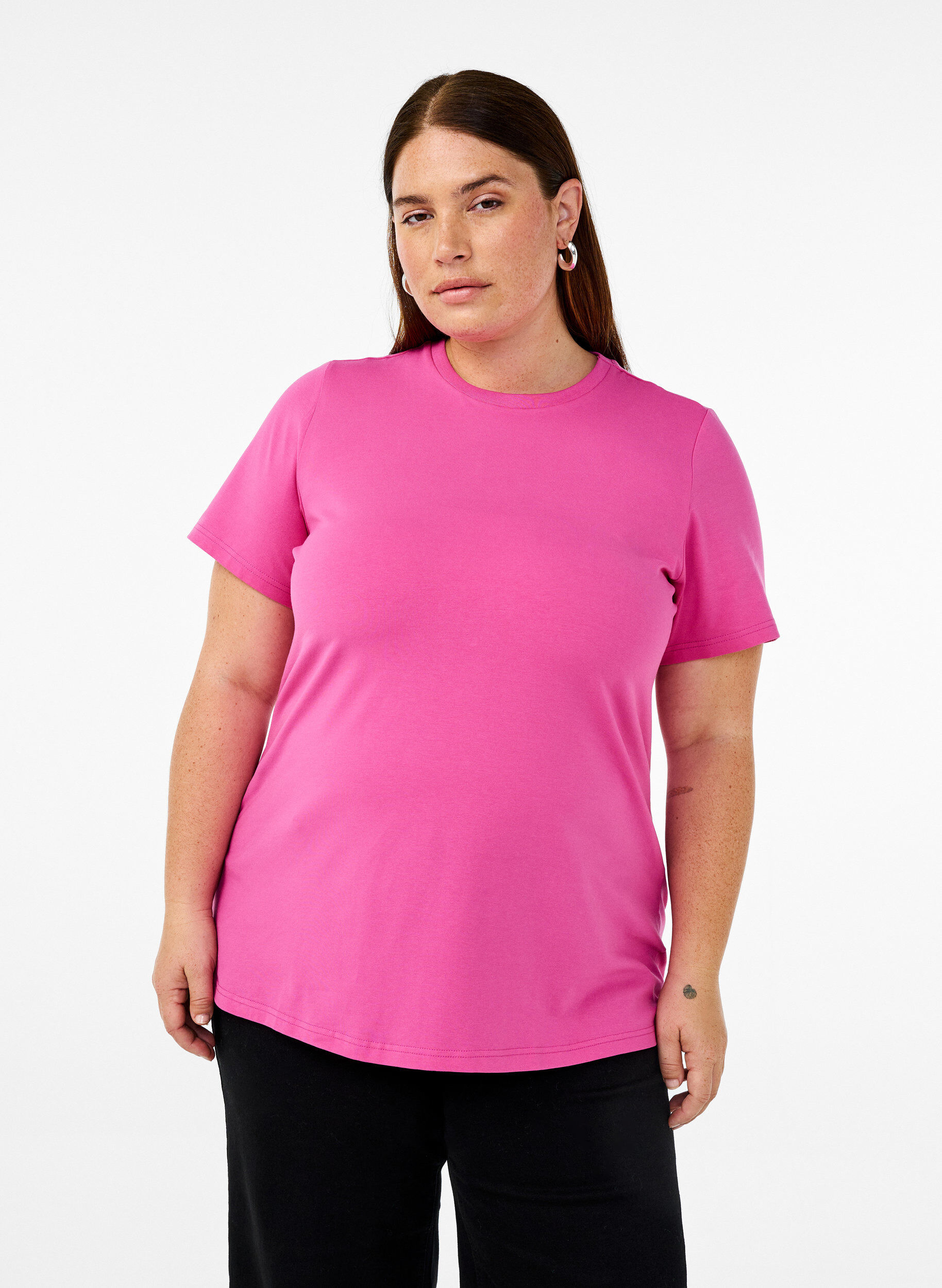 Zizzifashion T-shirt in organic cotton with a round neck, Raspberry Rose, Model image number 0