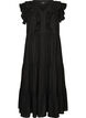 Sleeveless midi dress in linen and viscose with ruffles, Black, Packshot image number 0
