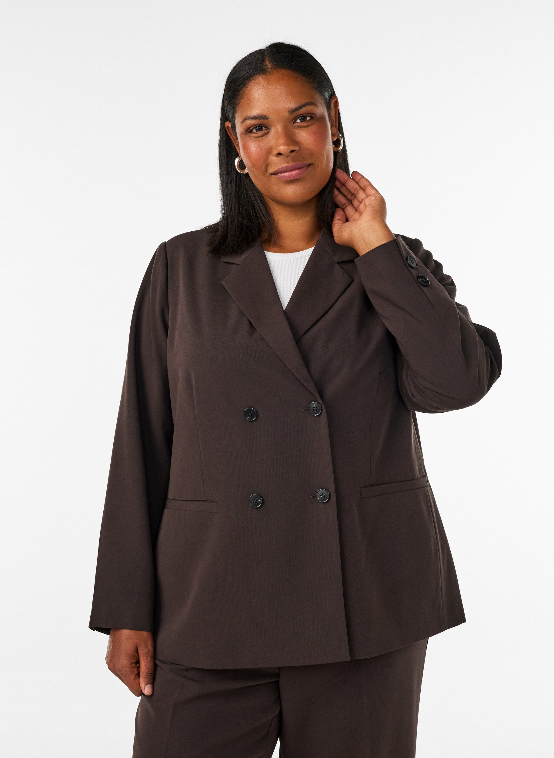 ZizzifashionDouble-breasted blazer with a loose fit, Brown, Model image number 0