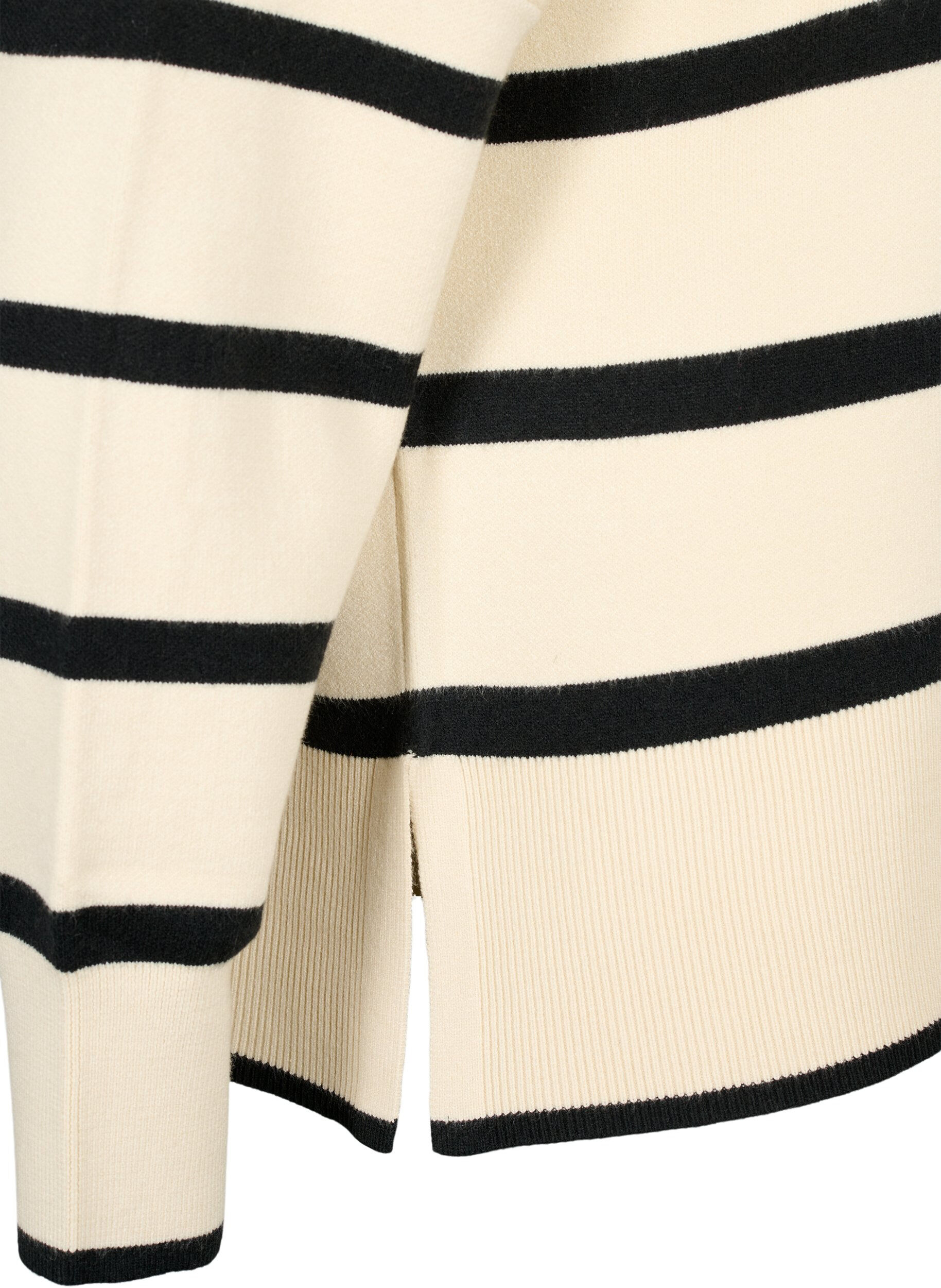 Zizzifashion Pullover with stripes and high collar	, Birch w. Black, Packshot image number 3