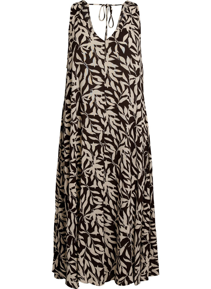 Sleeveless A-line maxi dress with a V-neck, Brown, Packshot image number 0