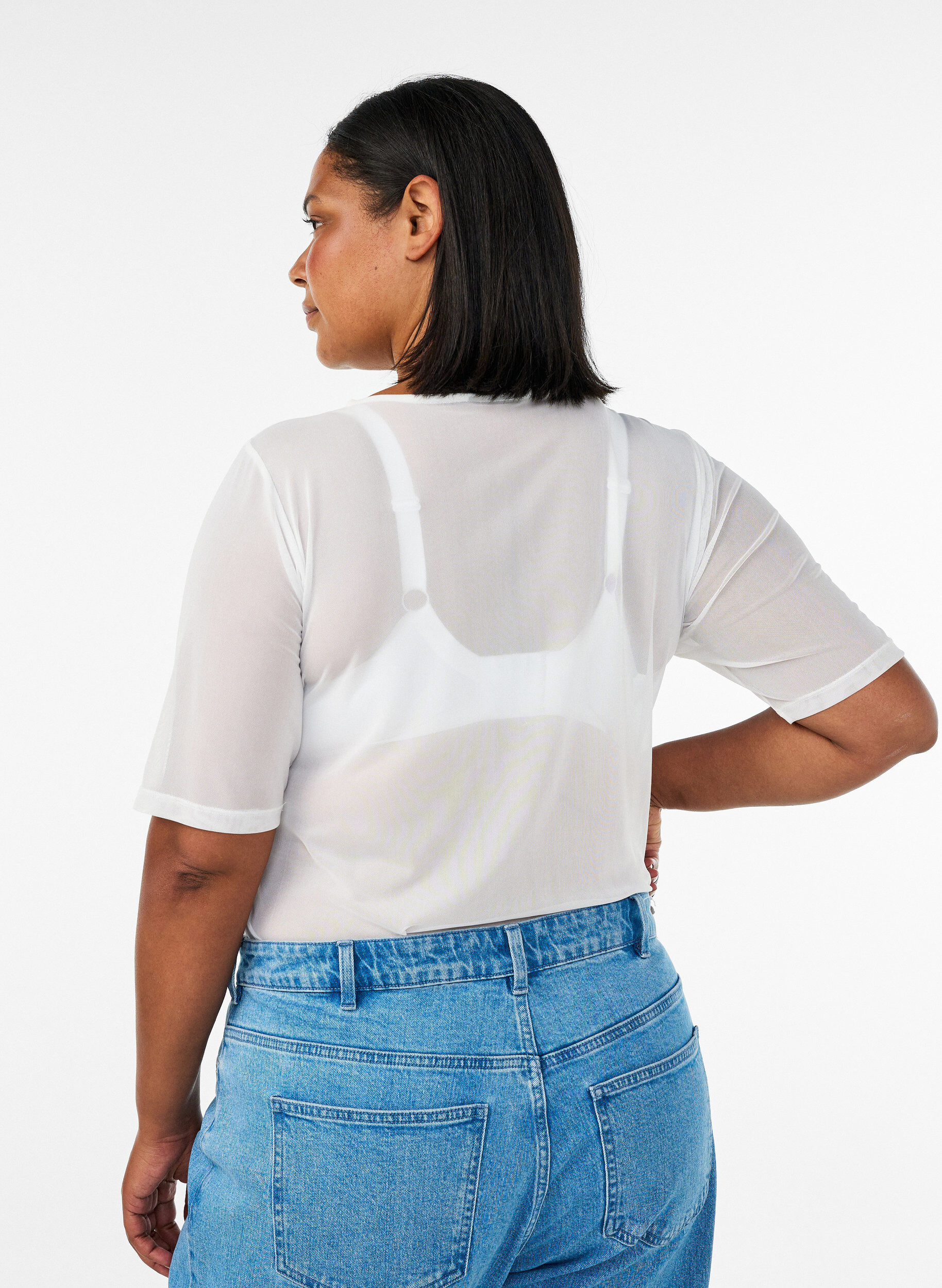 Zizzifashion Mesh top with short sleeves and round neck, Vanilla, Model image number 2