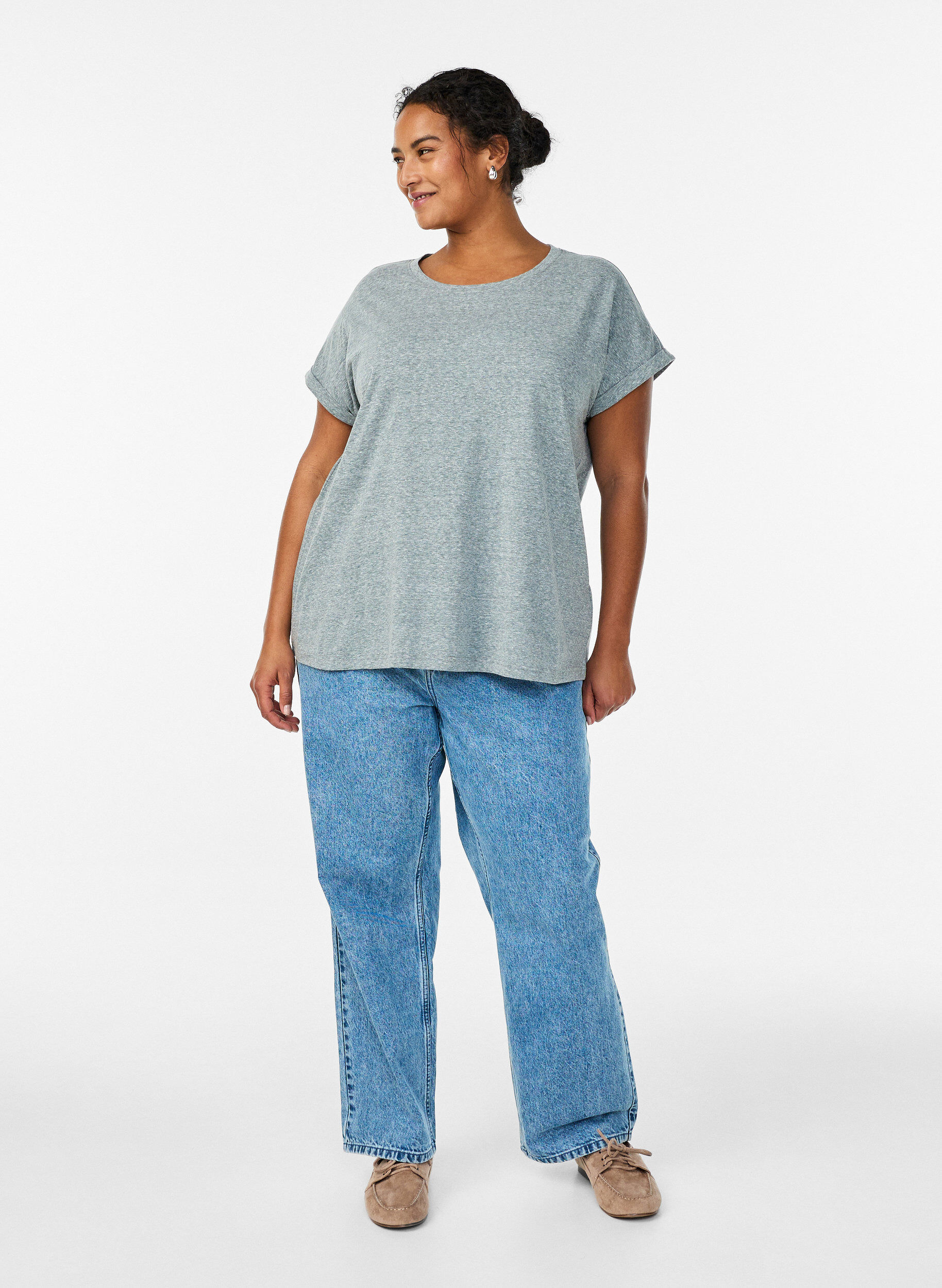 Zizzifashion Melange t-shirt with short sleeves, Green, Model image number 1