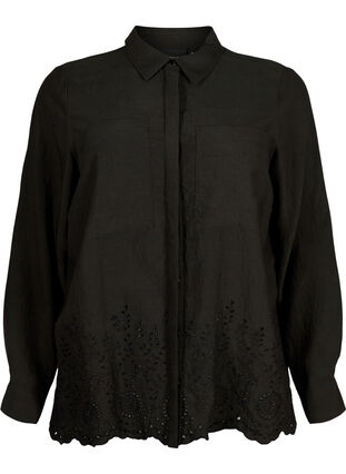 Viscose shirt with broderie anglaise, Black, Packshot image number 0