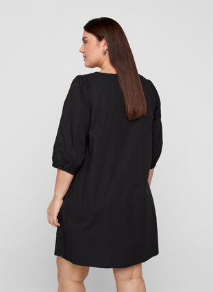 Cotton tunic with 2/4-length sleeves, Black, Model image number 1