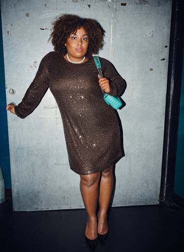 Short sequin dress with long sleeves, Chicory Coffee, Image image number 0