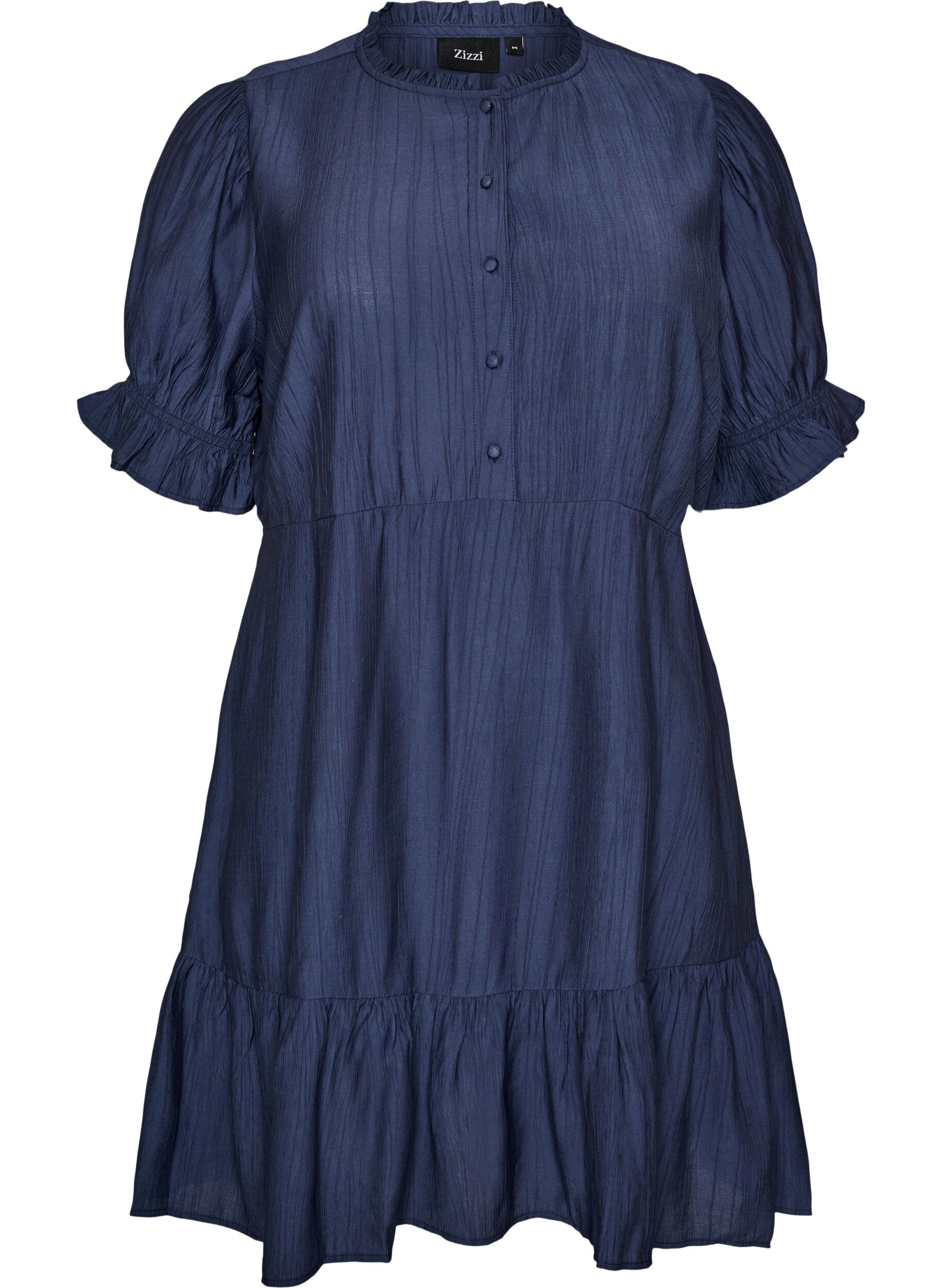 Zizzifashion Short viscose dress with ruffle details, Blue, Packshot image number 0